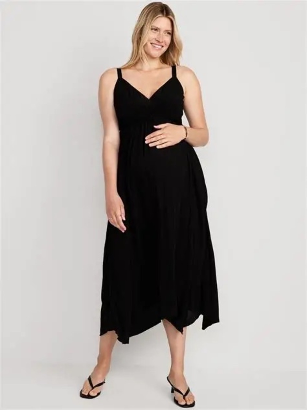 Maternity Waist-Defined Sleeveless Crepe Maxi Dress
